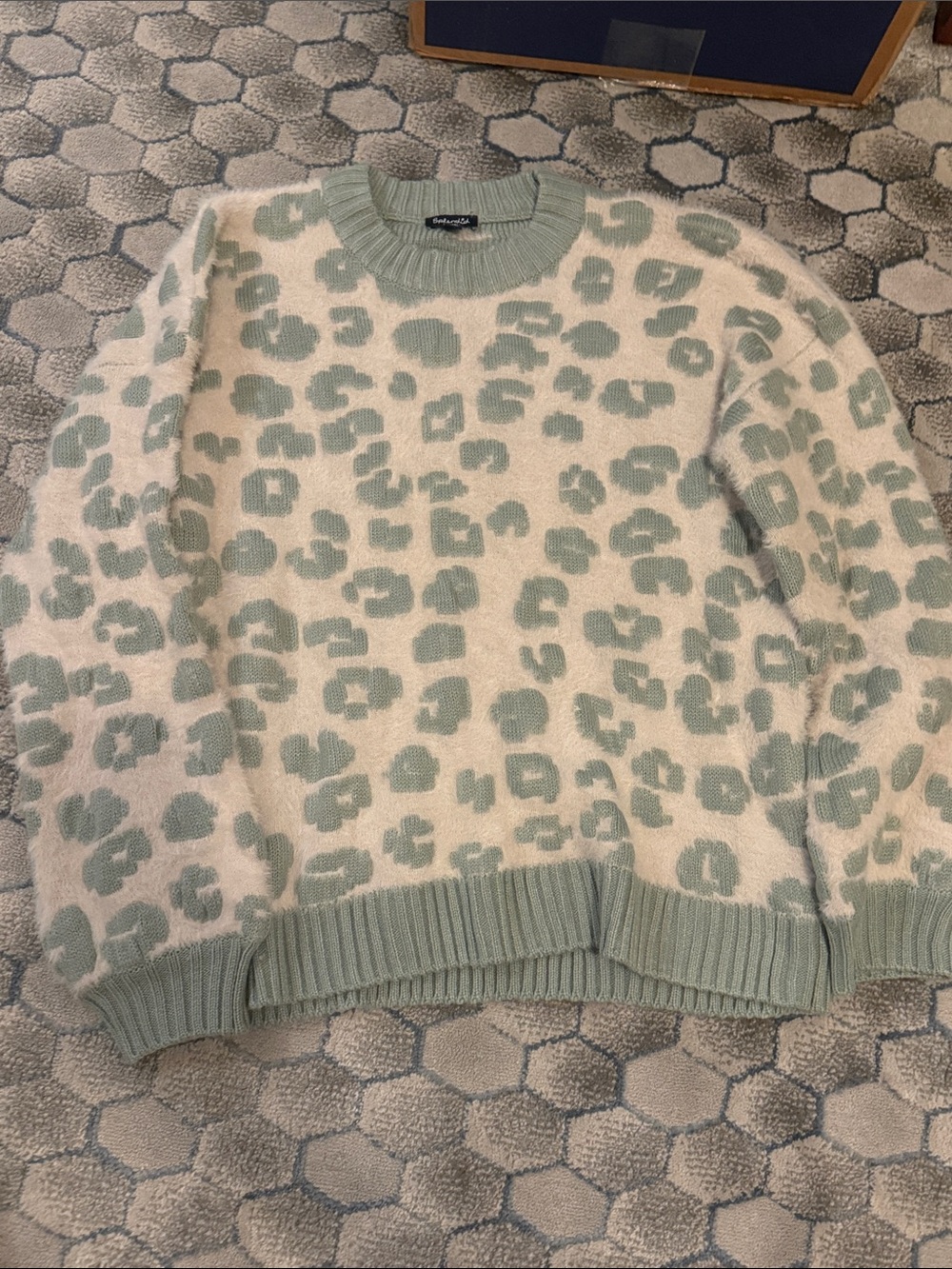 Mint and Cream Leopard Knit Pullover